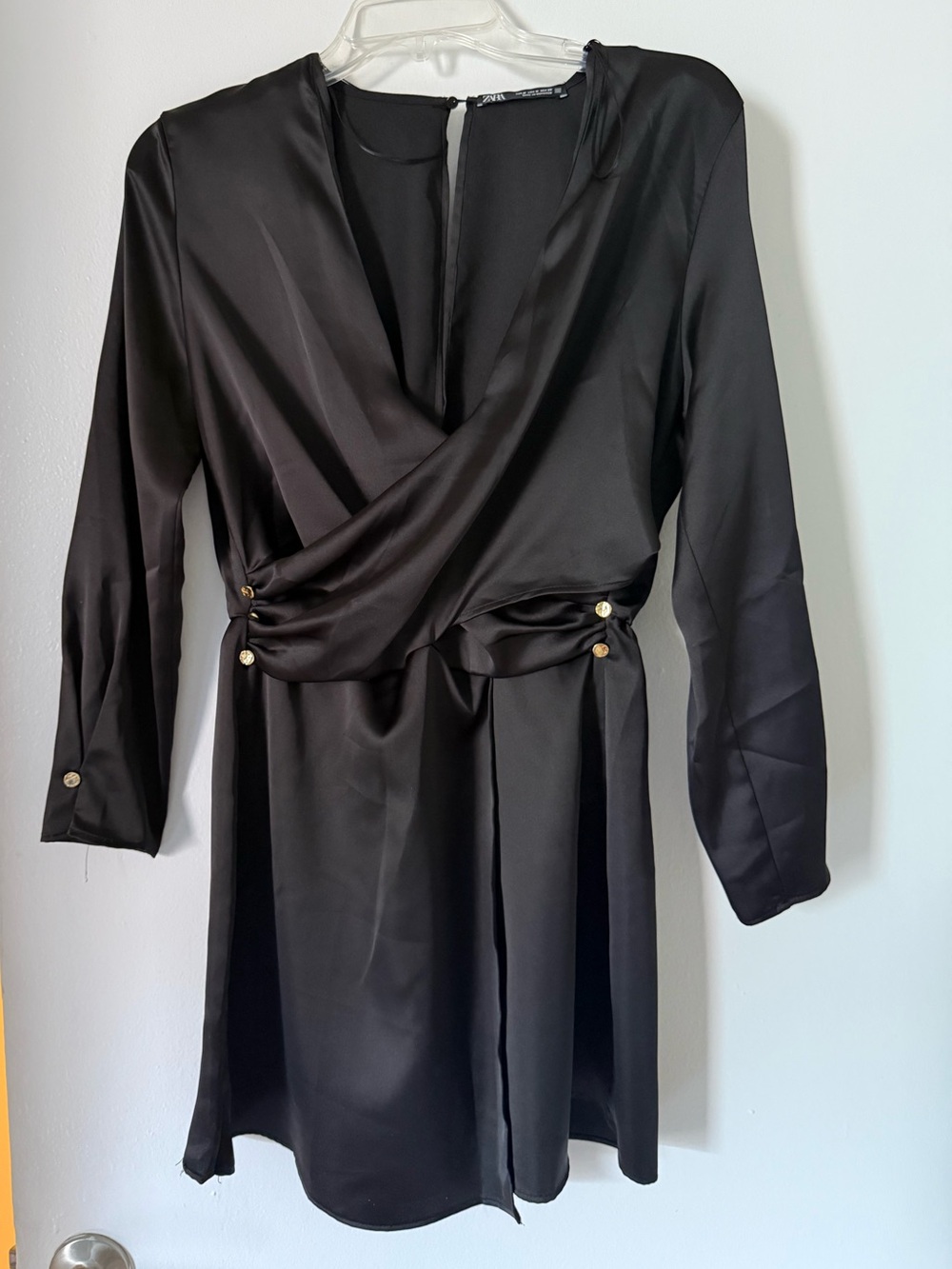Black Satin Wrap-Style Women's romper